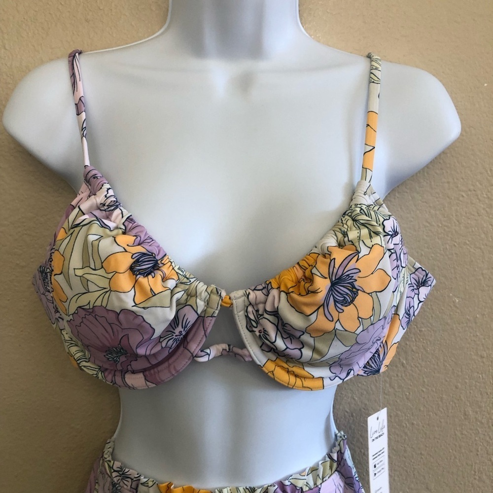 Women's Cupshe Floral Print Underwire Top & High Waist Cheeky Bikini Set Size XL - Picture 7 of 16